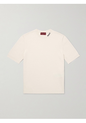 Gucci - Logo-Intarsia Silk and Cotton-Blend T-Shirt - Men - Neutrals - XL