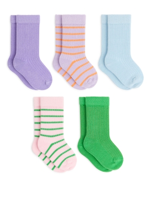 Rib Knit Baby Socks, 5 Pairs - Purple