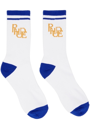 Rhude White & Blue Scribble Socks