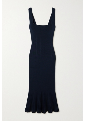 Galvan - Atalanta Pleated Ribbed Stretch-knit Midi Dress - Blue - x small,small,medium,large,x large