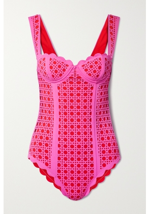 Marysia - La Roche Scalloped Cutout Seersucker Underwired Swimsuit - Pink - x small,small,medium,large