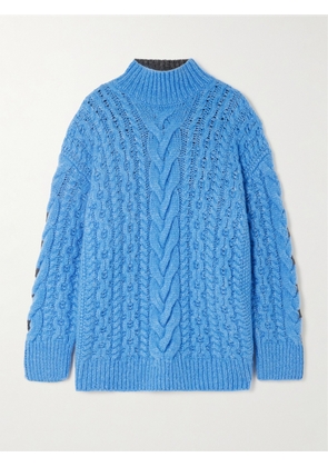 Stella McCartney - Oversized Two-tone Cable-knit Alpaca-blend Turtleneck Sweater - Blue - xx small,x small,small,medium,large,x large