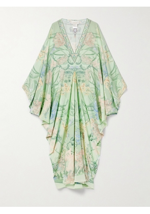 Camilla - Crystal-embellished Floral-print Silk-chiffon Kaftan - Green - One size