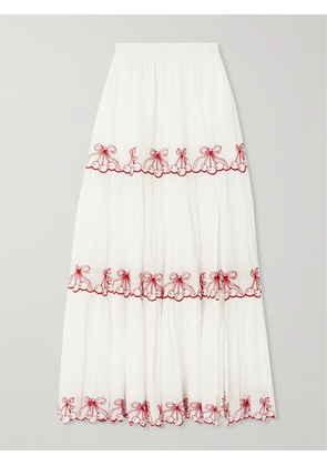 LoveShackFancy - Jemila Tiered Scalloped Embroidered Organic Cotton Maxi Skirt - White - x small,small,medium,large