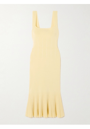 Galvan - Atalanta Pleated Stretch-knit Midi Dress - Yellow - x small,small,medium,large