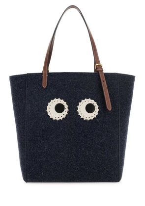 Anya Hindmarch Navy Blue Felt Small Eyes Shopping Bag