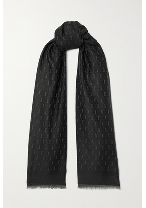 SAINT LAURENT - Fringed Wool, Cotton And Silk-blend Jacquard Scarf - Black - One size