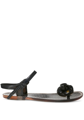 CHANEL Pre-Owned Camellia-appliqué flat sandals - Black