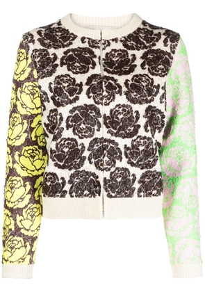 Tory Burch floral-motif zip-up cardigan - Neutrals