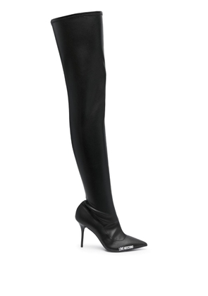 Love Moschino logo-print leather thigh-boots - Black