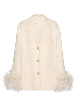 Valentino Garavani feather-trim embellished-tweed blazer - Neutrals