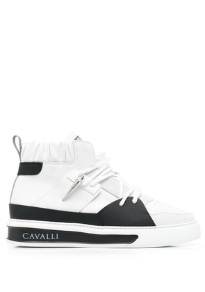 Roberto Cavalli Tiger Tooth panelled high-top sneakers - White