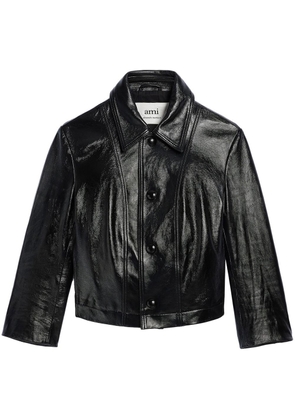 AMI Paris cropped leather jacket - Black