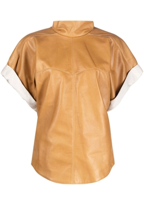 ISABEL MARANT Baiao roll-sleeve leather top - Brown