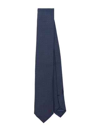 Ferragamo logo-embroidered textured silk tie - Blue