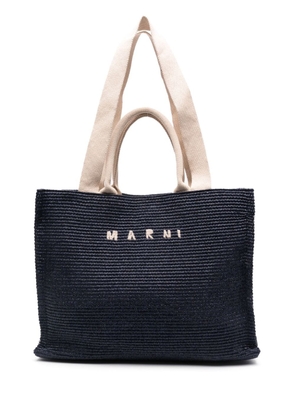 Marni logo-embroidered raffia tote bag - Blue