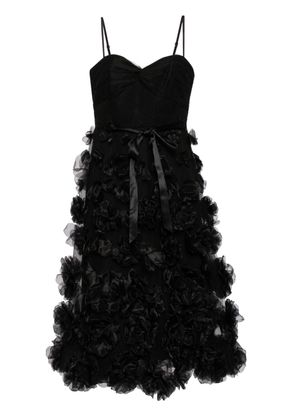 Marchesa Notte floral-appliqué tulle midi dress - Black