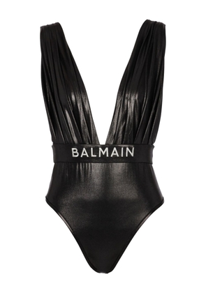 Balmain belted V-neck swimsuit - Black