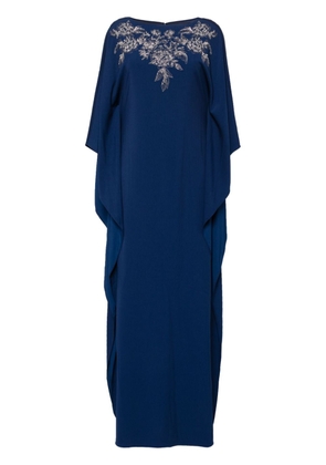 Marchesa Notte floral-embroidered crepe kaftan dress - Blue
