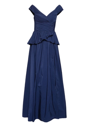 Marchesa Notte draped-detail taffeta gown - Blue