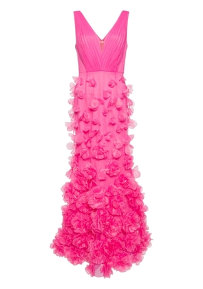 Marchesa Notte floral-appliqué tulle gown - Pink