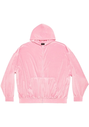 Balenciaga logo-embellished velvet hoodie - Pink