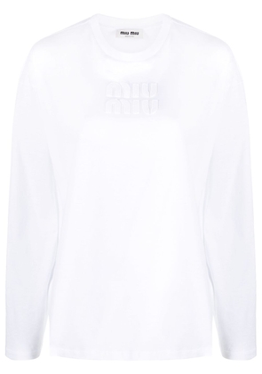 Miu Miu logo-embroidered long-sleeve top - White