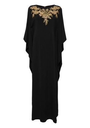 Marchesa Notte floral-embroidered crepe kaftan dress - Black