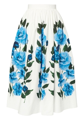 ERDEM Painted Floral midi skirt - White