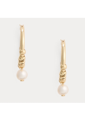 Gold-Plated Pearl Hoop Drop Earrings