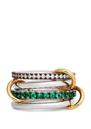Spinelli Kilcollin Mixed Gold, Diamond And Emerald Halley Ring (Size 8.5)