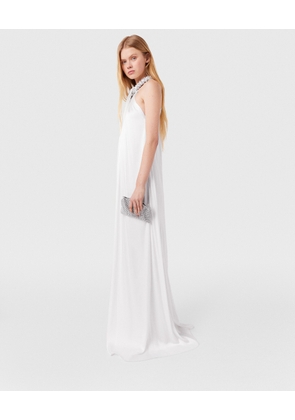 Stella McCartney - Crystal Halterneck Satin Maxi Dress, Woman, Pure white, Size: 36