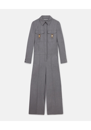 Stella McCartney - Clasp-Embellished Wool Jumpsuit, Woman, Light grey melange, Size: 38