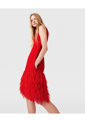 Stella McCartney - Sleeveless Feather Midi Dress, Woman, Lipstick red, Size: 42