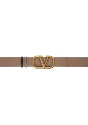 Valentino Garavani Beige & Black VLogo Signature Reversible Belt