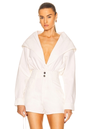 ALAÏA Denim Bodysuit in Blanc - White. Size 40 (also in ).