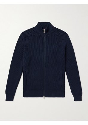 Brunello Cucinelli - Ribbed-Knit Cotton Zip-Up Sweater - Men - Blue - IT 46
