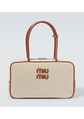 Miu Miu Logo leather-trimmed canvas tote bag