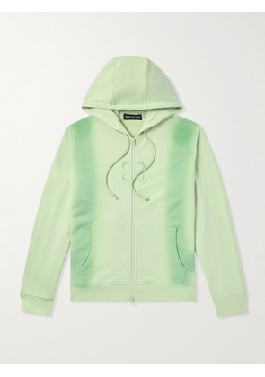 SAIF UD DEEN - Cold-Dyed Logo-Print Cotton-Jersey Zip-Up Hoodie - Men - Green - S