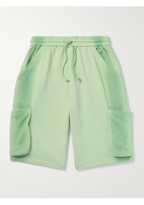 SAIF UD DEEN - Straight-Leg Cold-Dyed Logo-Print Cotton-Jersey Drawstring Cargo Shorts - Men - Green - S