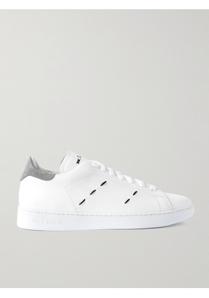 Kiton - Suede-Trimmed Embroidered Logo-Print Leather Sneakers - Men - White - EU 41