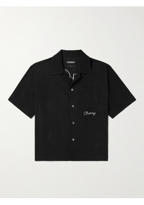 Cherry Los Angeles - Camp-Collar Logo-Embroidered TENCEL™ Lyocell Shirt - Men - Black - XS