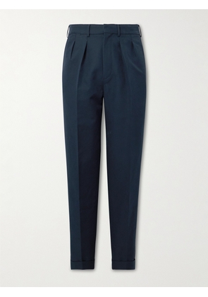 TOM FORD - Tapered Pleated Cotton Trousers - Men - Blue - UK/US 30