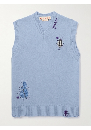 Marni - Distressed Panelled Wool Sweater Vest - Men - Blue - IT 46