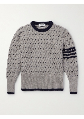 Thom Browne - Slim-Fit Striped Cable-Knit Wool and Mohair-Blend Sweater - Men - Gray - 1