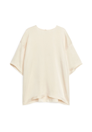 Oversized Silk T-Shirt - Beige