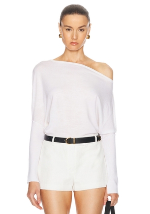 SIMKHAI Lavina Draped Off Shoulder Sweater in Ivory - Ivory. Size L (also in M, S).
