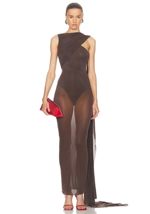 THE ATTICO Draped Midi Dress in Dark Brown - Brown. Size 40 (also in ).
