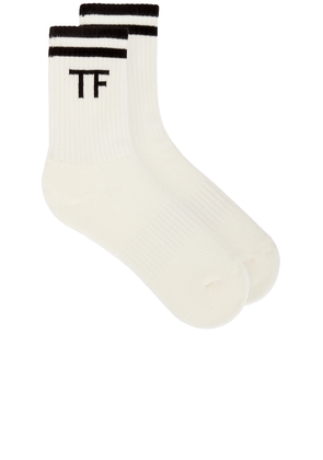 TOM FORD Ribbed Sport Socks in White & Black - White. Size L (also in M, S).
