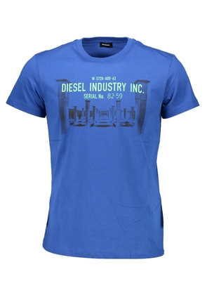 Diesel Blue Cotton Crew Neck Tee with Graphic Logo - S
